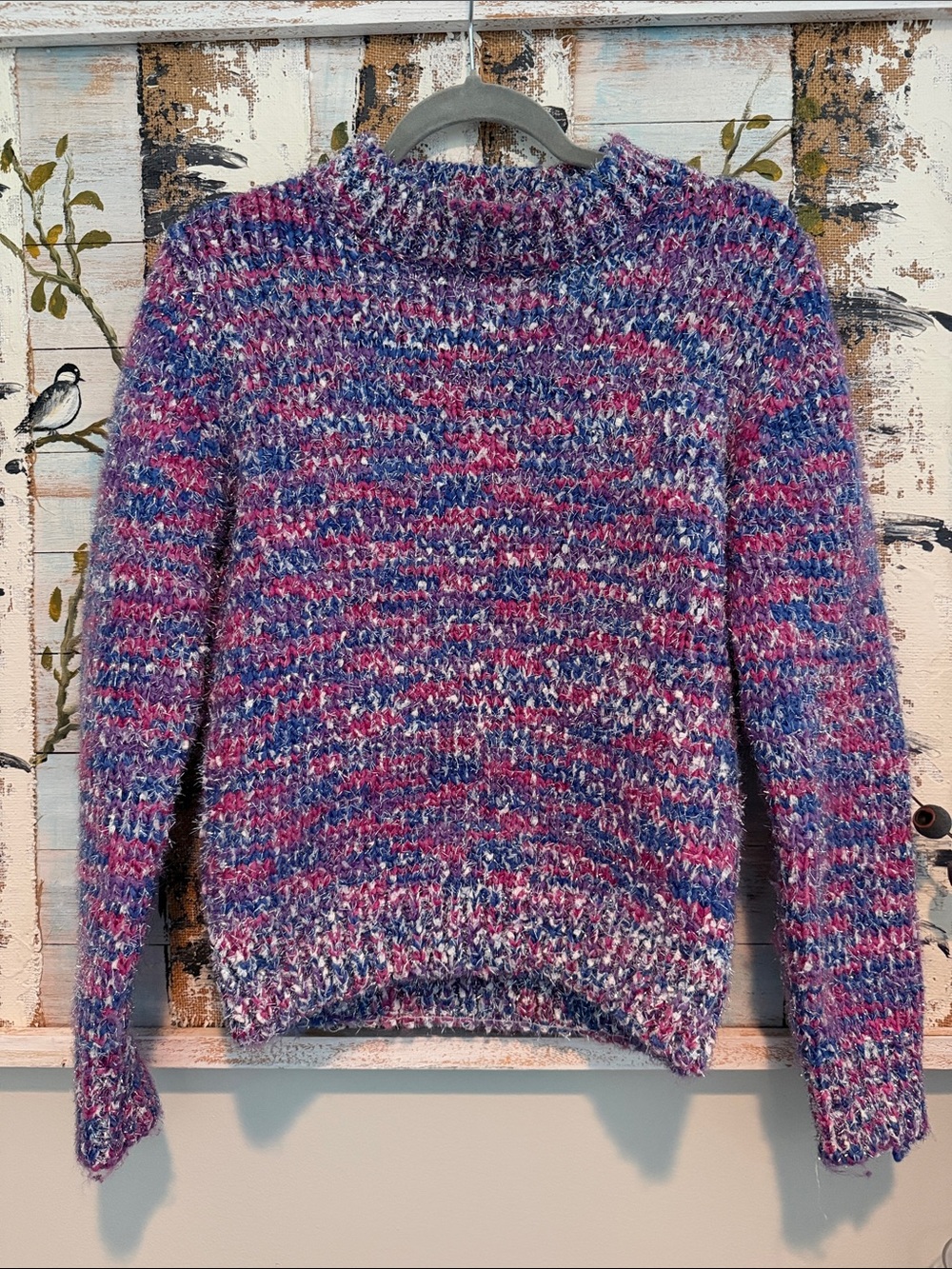 Bisouxx Women's Marled Pink, Silver & Blue Sweater